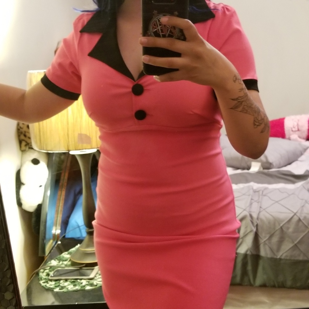 Pink 50s diner wiggle dress by steady clothing